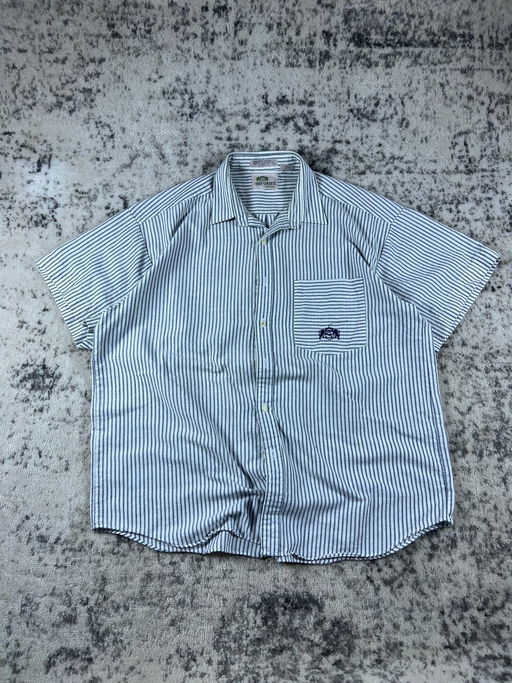City Streets Pinstripe Button Up Shirt Mens Large Retro Vintage Style